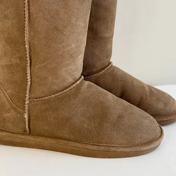 BearPaw Emma Short Boots Women 8 Brown Suede Sheepskin Wool Lined Pull On Winter - Picture 3 of 13